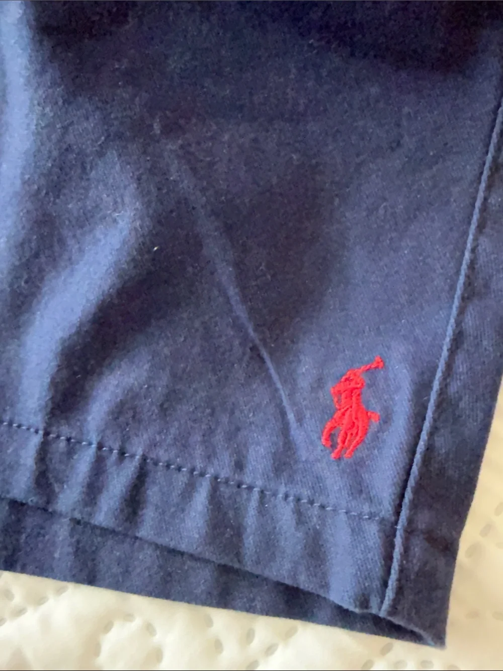 Ralph Lauren Navy Blue Kids Shorts with Red Polo Logo